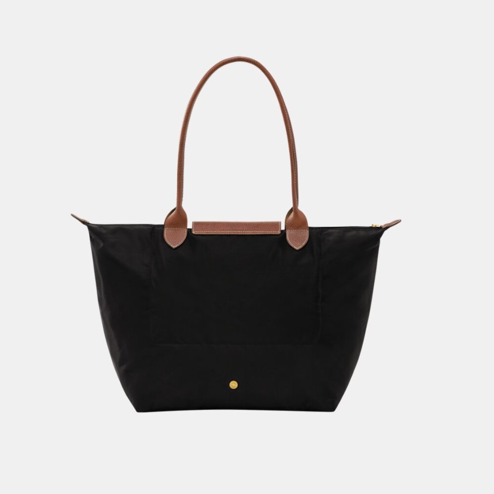 Longchamp Black Tote Bag with Brown Handles